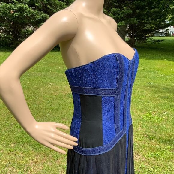 NWT $338 BCBGMAXAZRIA | Galia |  Strapless Fringe Hem Lace Corset Dress in Blue - Picture 6 of 16